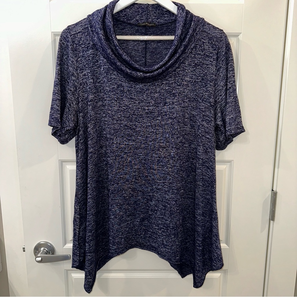 Time Square Ruched Neck Soft Navy Blue Top